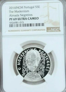 2016 PORTUGAL SILVER 5 EURO THE MODERNISM NGC PF 69 ULTRA CAMEO SCARCE TOP POP - Picture 1 of 4