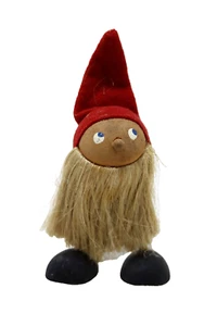 VTG Xmas Figurine Gnome Sweden Wood Handmade Painted Felt Hat Soft Long Beard - Picture 1 of 5