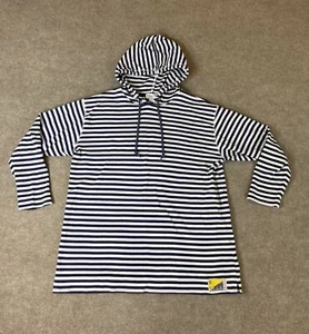 Jones New York Women’s SZ Small Blue Striped Hooded Pullover Shirt 100% Cotton - Picture 1 of 7
