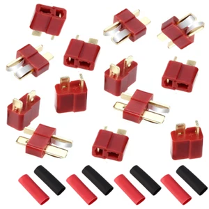 10 Paar 20 Stück T Stecker T-Dean Dean T-Connector Goldstecker Schrumpfschlauch - Bild 1 von 12