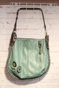 CHALA BOWLING BAG PURSE SHOULDER HANDBAG- Teal/Aqua/Brown- Polka Dot Liner - Picture 1 of 7