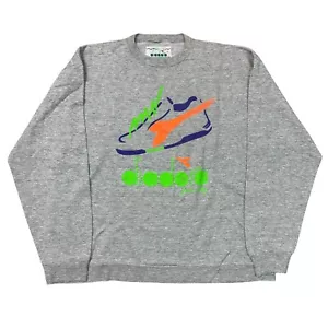 Vintage Diadora Sweatshirt Y2K Crew Neck Swoosh Grey Mens XL - Picture 1 of 7