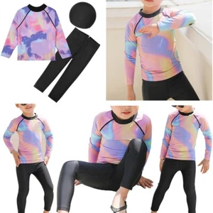 Kids Boys Bathing Suit Round Neck Shirts With Pants Hats Set Pool Swim Outfit - Picture 1 of 18