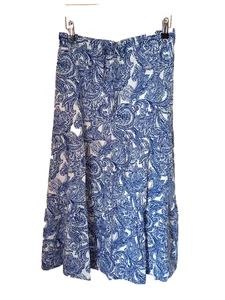 Jones New York XL UK 16 18 Linen Rich Tiered Midi Skirt Blue White Paisley - Picture 1 of 6