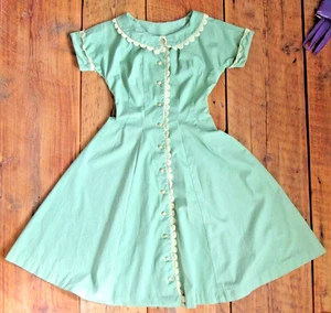 Hermoso Vestido Simple Vintage Hecho a Mano Años 50 Pequeño 26" Cintura Línea A Encaje Completo - Imagen 1 de 24