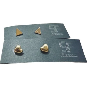 NEW! Set of 2 Gold-Tone Stud Earrings - Hearts & Triangles - Picture 1 of 5