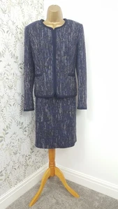 Sz 12 DESIGNER AUSTIN REED NAVY WHITE FLECK SKIRT SUIT WOOL BLEND SEE OTHERITEMS - Picture 1 of 15