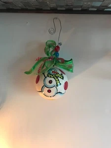 Glory Haus Schneemann rot grün Punkte Keramik Urlaub Christbaumschmuck - Bild 1 von 3