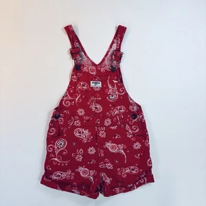 OshKosh B'gosh Child’s Red Bandana Print Shortalls Linen Blend Size 5T Overalls - Picture 1 of 6