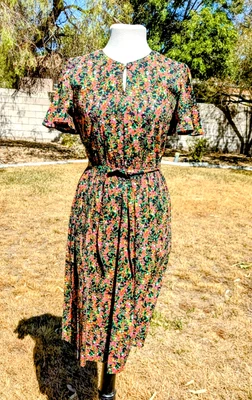 1980s Multicolored Floral VTG Pour Toi Blouson Fit&Flare Petite Small Dress EUC - Image 1 of 4