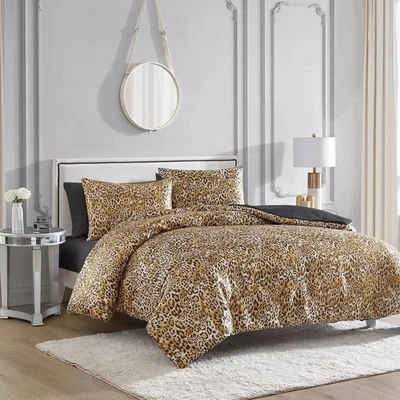 Juicy Couture Queen Satin Duvet Cover Set 3 Piece Leopard Cheetah Print NEW - Image 1 of 4