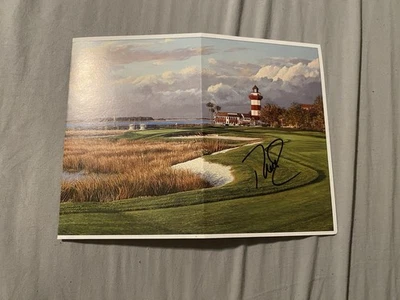 Tarjeta de puntuación de golf Harbour Town firmada por Davis Love III 5x MCI Heritage Champion RBC Foto 1 de 3