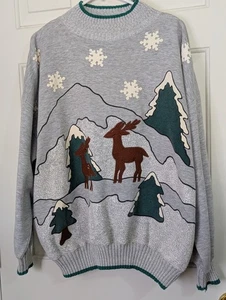 Silvercord II Sweater Sweatshirt Womens 20W Gray Winter Snowflake Reindeer Snow - Picture 1 of 5