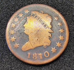 1810 Classic Head Large Cent - AG-G Details - Rarity R-4.2 Surviving Pop - 4,000 - Picture 1 of 16