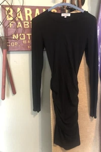 Michael Stars Los Angeles Ruched Waist Midi Black Ling Sleeve Dress - XSmall - Picture 1 of 6