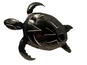 Metal Turtle Metal Art Sea Decor Brassy Green Tone Turtle Beach Wall Art 13x10.5 - Picture 1 of 3