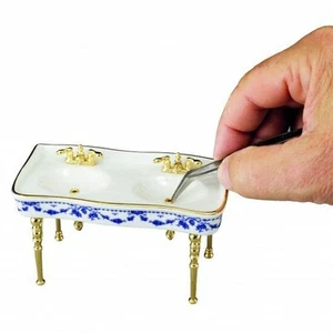 Reutter Porcelain - Dollhouse Miniature Double Sink Blue Bow - Picture 1 of 1