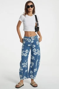 XS) Frühling lässig einfach locker Mid-Waist zylindrische Jeans für Damen blau Baumwolle - Bild 1 von 6