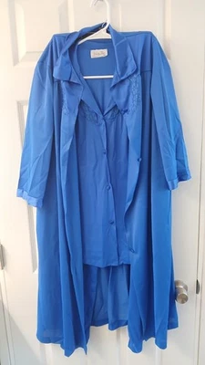 Juego de pijama vintage Vanity Fair de 3 piezas con abrigo a juego - azul real mediano Foto 1 de 4