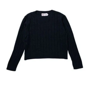 Cotton Emporium Girls Cable Knit Crop Pullover Sweater In Navy Medium - Picture 1 of 1