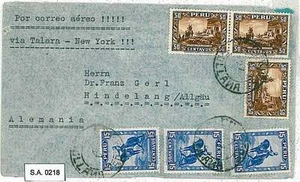 HORSES - POSTAL HISTORY : PERU - AIRMAIL COVER to GERMANY via TALARA 1935 - Picture 1 of 1