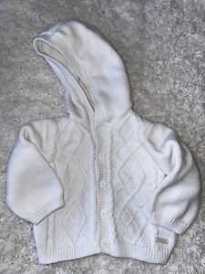 Janie & Jack Boys Sz. 6-12 Months White Cardigan Hooded Button Sweater. Adorable