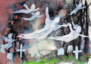 ORIGINALE ACEO Halloween casa stregata anima albero fantasma autunno spirito ATC ART - Foto 1 di 1