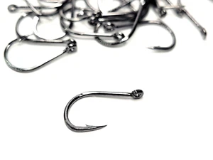 GLO BUG HOOKS - 25pc. #8 - 2X STRONG - WIDE - Black-Nickel - Fly Tying Materials - Picture 1 of 4