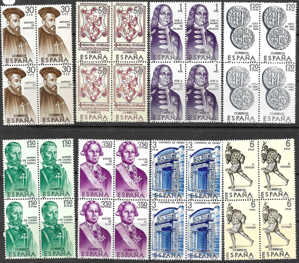 ESPAÑA 1966. FORJADORES DE AMÉRICA** 8 VALORES. BLOQUES DE 4. COMPLETA. MNH - Imagen 1 de 1