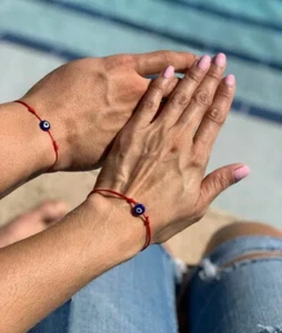 Parejas Pulsera Ojos de la Suerte Azul Mal de Ojo Rojo Cuerda Protección Hombres Mujeres - Imagen 1 de 9