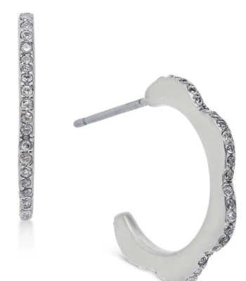 $48 Kate Spade Pave Slender Scalloped Mini Hoop Earrings - Silver Tone A300 - Image 1 of 4