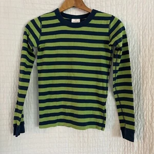 Hanna Andersson Green Blue Stripe Cotton Pajama Top Kids Size 14/160 - Picture 1 of 5