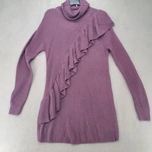 HALOGEN Women's Sweater Dress Ruffled Knit Ribbed Purple Size Small - Picture 1 of 20