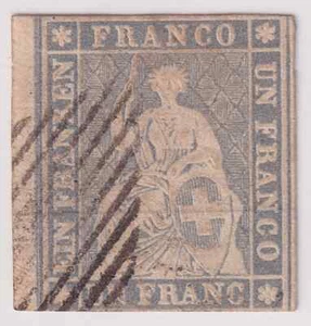 Switzerland Scott #30 "Helvetia" 1Fr Stamp Used CV $1000 - Picture 1 of 2