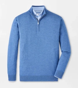 NEW MENS PETER MILLAR L/S CANTON STRIPE 1/4 ZIP PULLOVER SWEATER, MEDIUM, BLUE - Picture 1 of 4