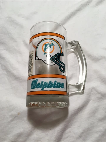 Miami Dolphins NFL Beer Glass Stein Mug With Thumbprint Handle 12oz Cover