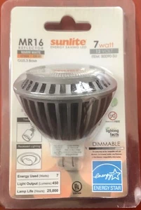 Sunlite 80090 MR16 7 Watt LED 2700K GU5.3 base 12 Volt 1 dozen lamps $6.50 each - Picture 1 of 1