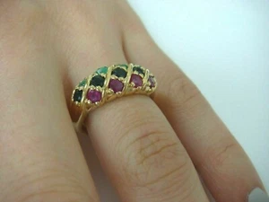 2.50Ct Simulated Rubies, Emeralds, Sapphires Ring 14K Yellow Gold Plated Silver - Picture 1 of 9