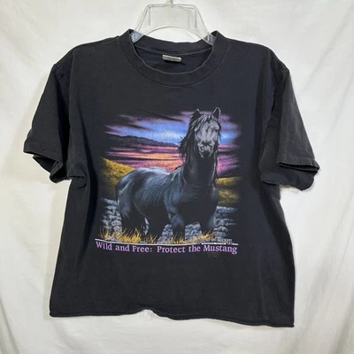 Camiseta corta vintage Protect the Mustang Down To Earth Nature Wear L caballo Foto 1 de 4