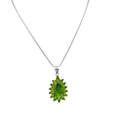 Green Peridot Gemstone 925 Sterling Silver Jewelry Pendant Necklace Size-17-18" - Image 1 of 4