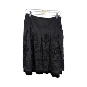 Apt 9 Black Knee Length Skirt Black W/printed Velvet Design  Size 8 Gauth Dark - Picture 1 of 11