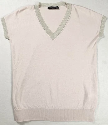 Suéter Jersey FABIANA FILIPPI Rosa Manga Corta Borde Plateado Cuello en V Talla XXS USADO EN EXCELENTE ESTADO Foto 1 de 4