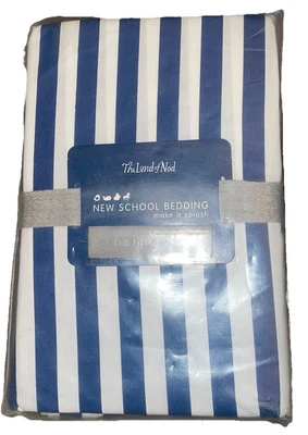 NEW Land of Nod Nautical Navy/ White Stripe Make A Splash Fitted Crib Sheet - Image 1 of 3