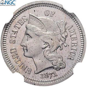 [#970330] United States, 3 Cents, 1871, Philadelphia, Proof, Copper-nickel, NGC, - Picture 1 of 2