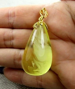 Genuine butterscotch with clouds Baltic amber silver gold plated pendant 7,7g - Picture 1 of 12