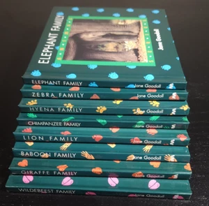 Complete Set JANE GOODALL'S ANIMAL FAMILIES Lion Zebra Hyena Chimp Giraffe CLEAN - Picture 1 of 9