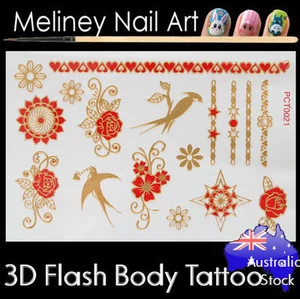 3D Flash Tattoo PCT0021 Gold Metallic Body Art Fashion Jewellery Sparrow - Foto 1 di 1