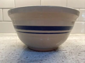 Cuenco mezclador Friendship Pottery rayas azules de 7" Roseville Ohio - Imagen 1 de 9