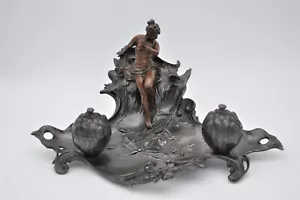 Antique Art Nouveau Inkmaker, Nude Butterfly Woman, Writing Collection, Erotic - Picture 1 of 13