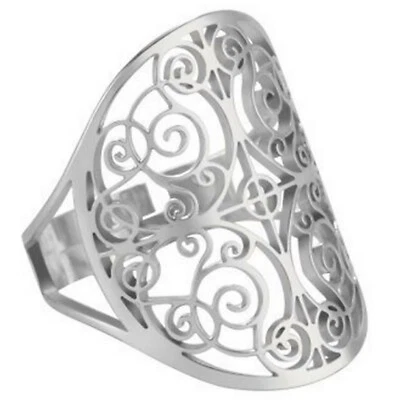 Filigree Boho Ring Womens Silver Stainless Steel Victorian Style Bohemian Band - Image 1 of 4